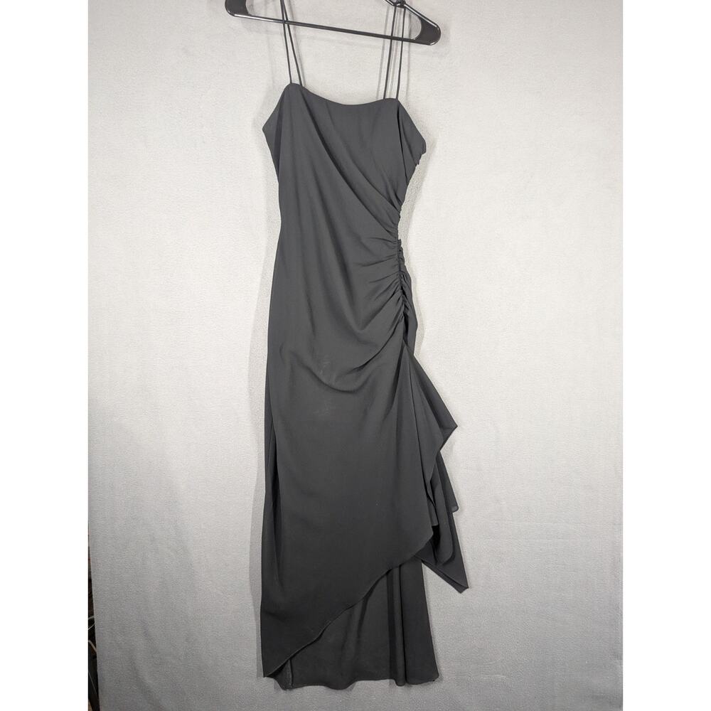 Vtg Y2K Dave & Johnny Dress Black Spaghetti Strap Ruched Ruffle Side Zip XS/S